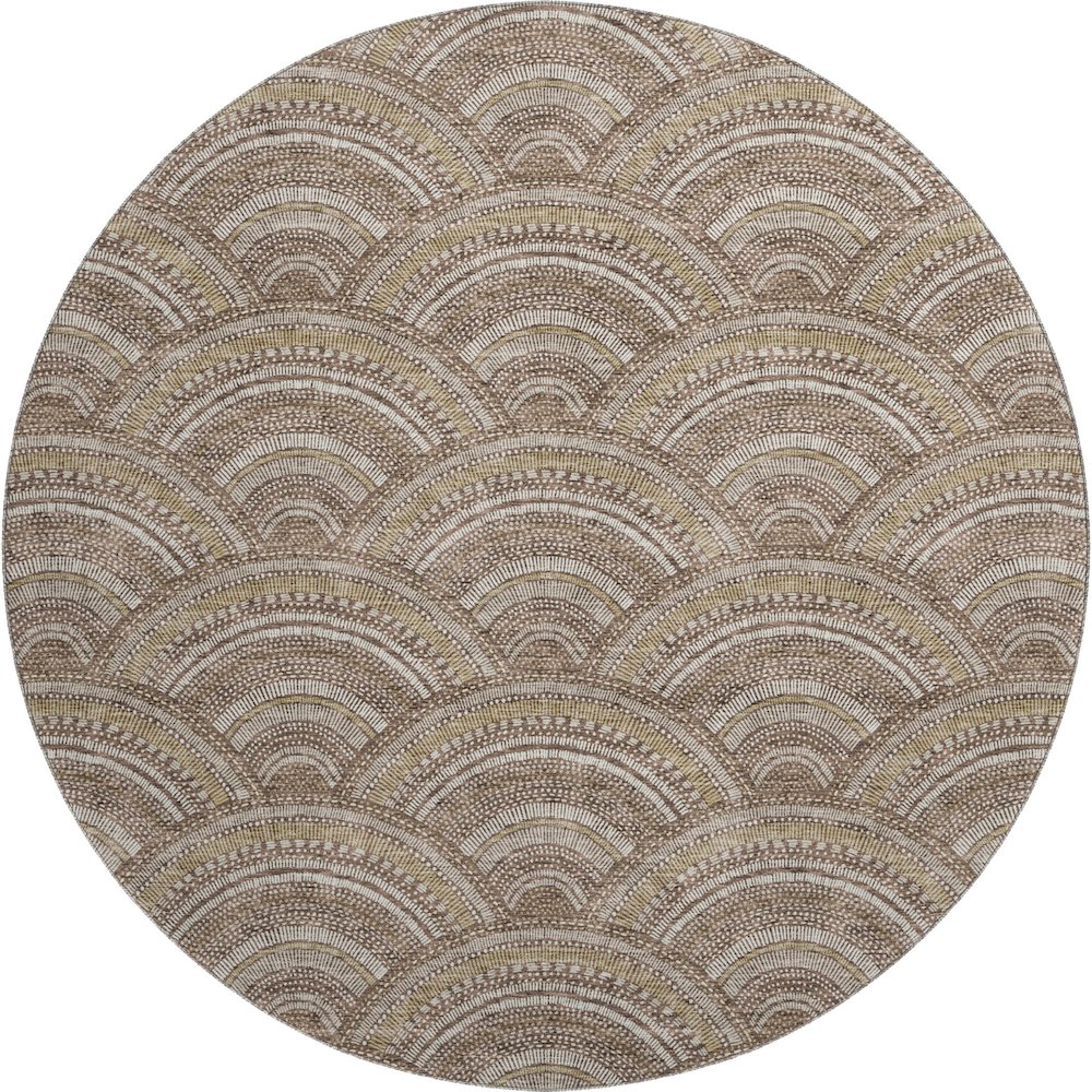 Premium Machine Washable Mayfield AMF984 Brown 8' x 8' Round Rug. Picture 1