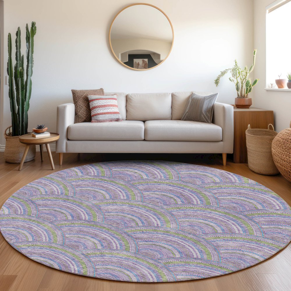 Premium Machine Washable Mayfield AMF984 Lavender 8' x 8' Round Rug. Picture 5