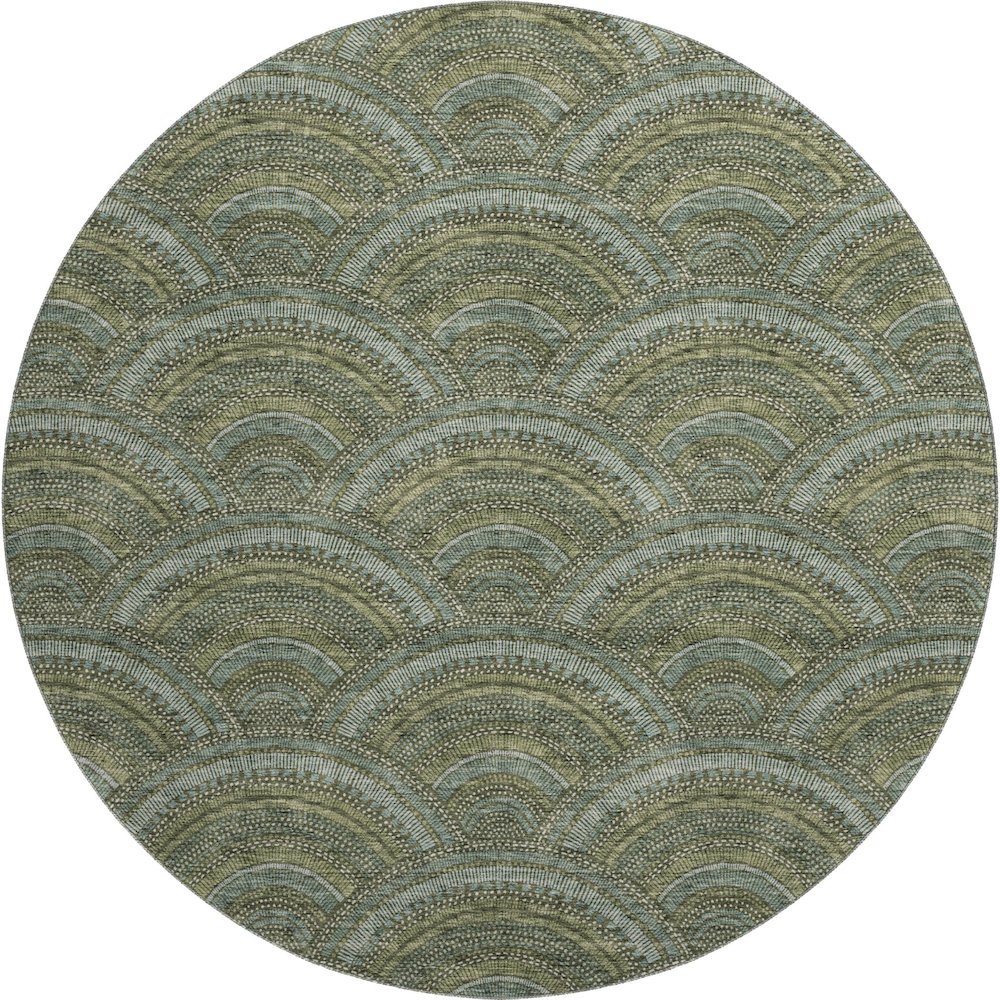 Premium Machine Washable Mayfield AMF984 Olive 8' x 8' Round Rug. Picture 1
