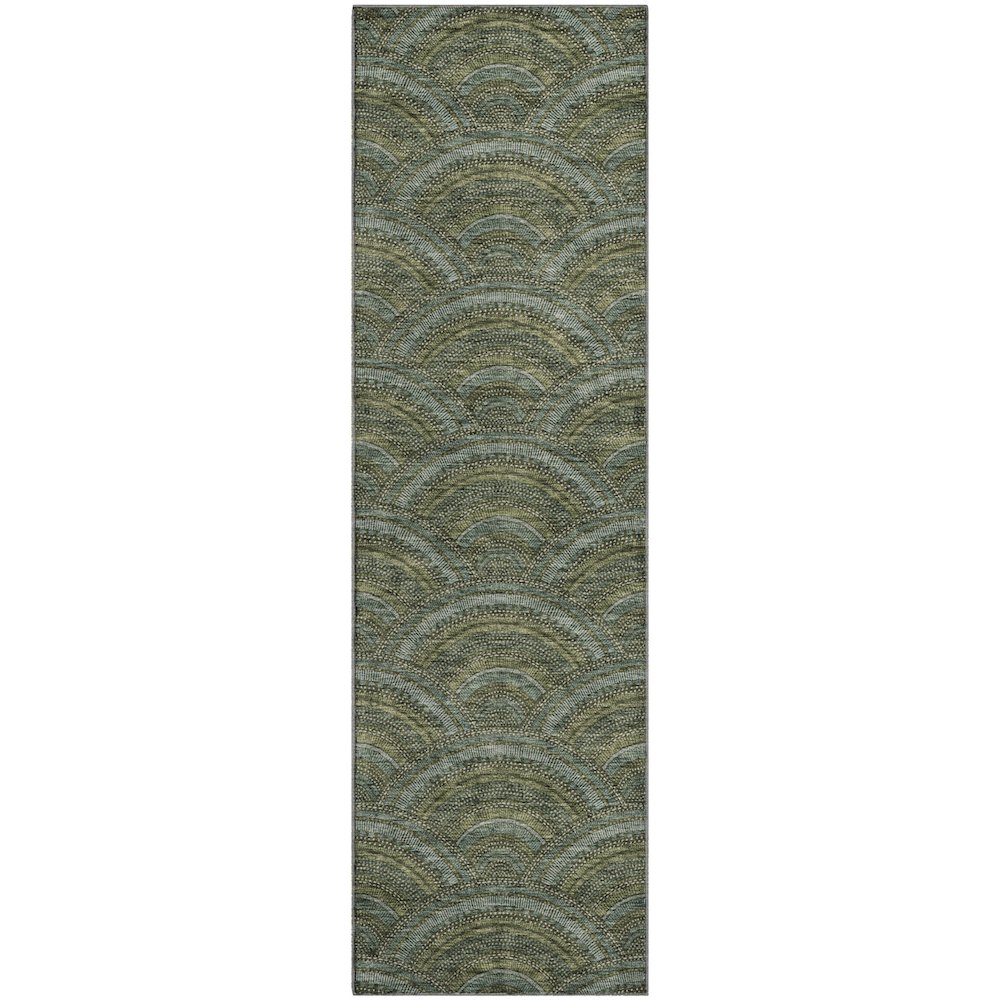Premium Machine Washable Mayfield AMF984 Olive 2'3" x 7'6" Runner Rug. Picture 1