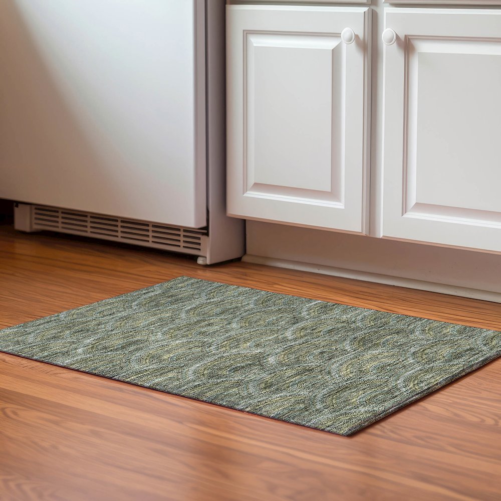 Premium Machine Washable Mayfield AMF984 Olive 1'8" x 2'6" Rug. Picture 5