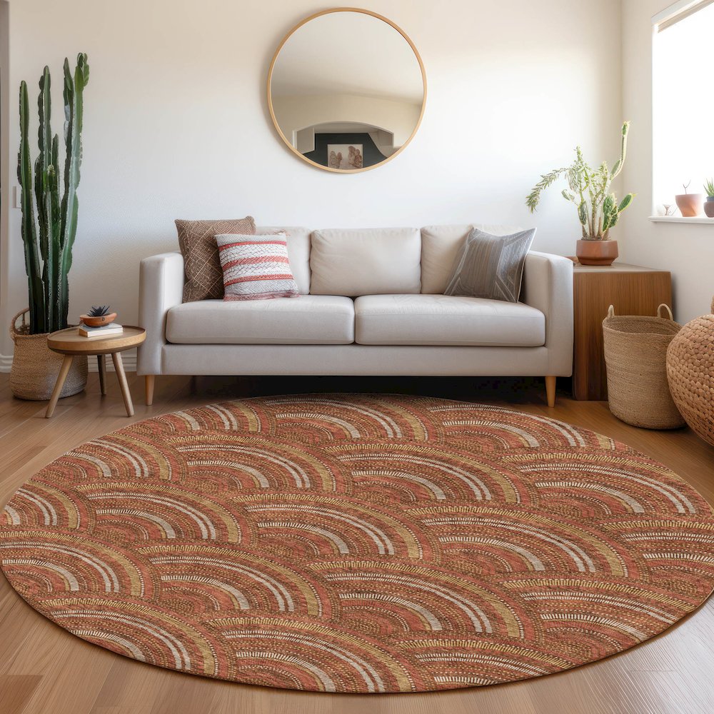Premium Machine Washable Mayfield AMF984 Paprika 8' x 8' Round Rug. Picture 5