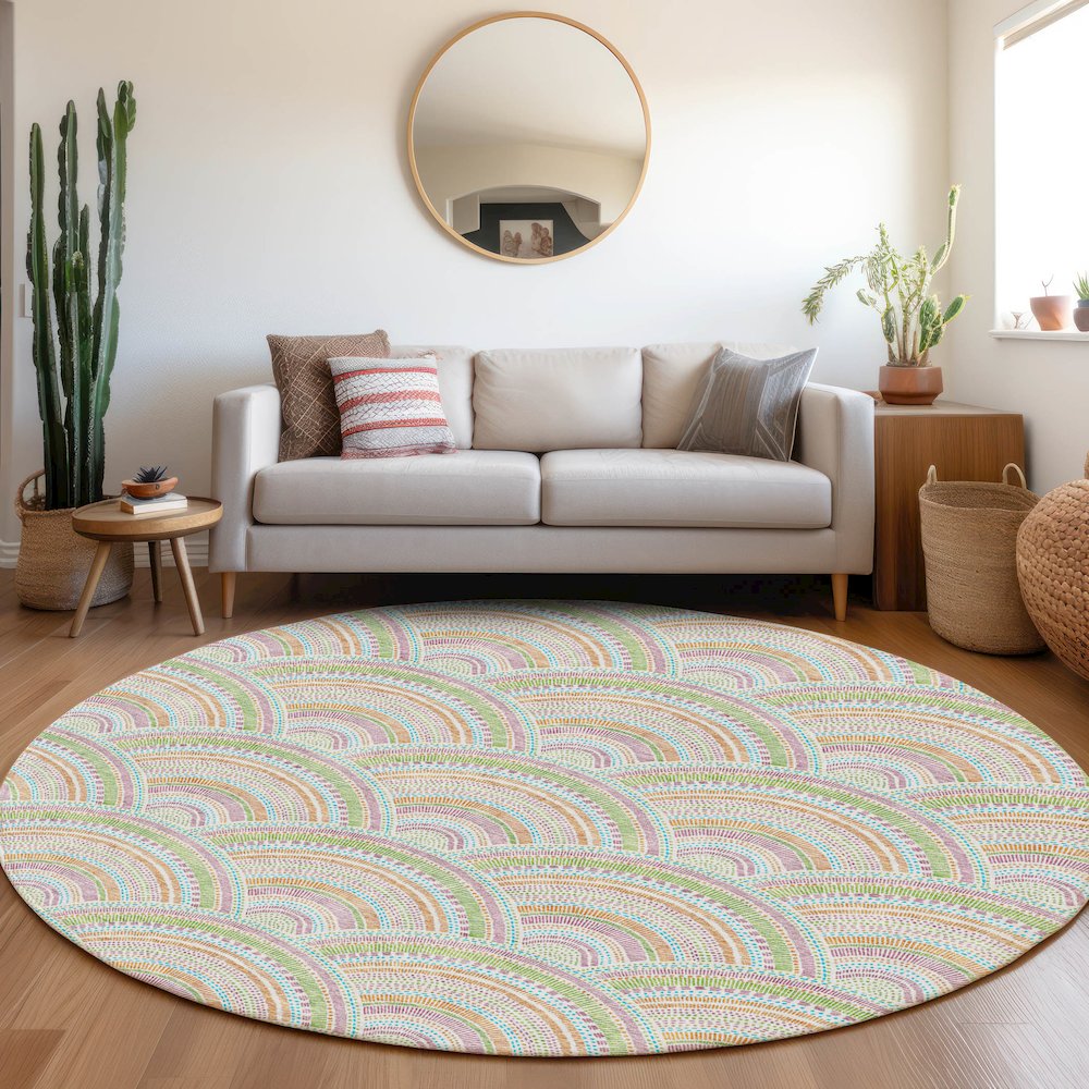 Premium Machine Washable Mayfield AMF984 Pearl 8' x 8' Round Rug. Picture 5