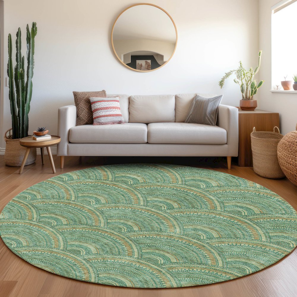 Premium Machine Washable Mayfield AMF984 Sage 8' x 8' Round Rug. Picture 5