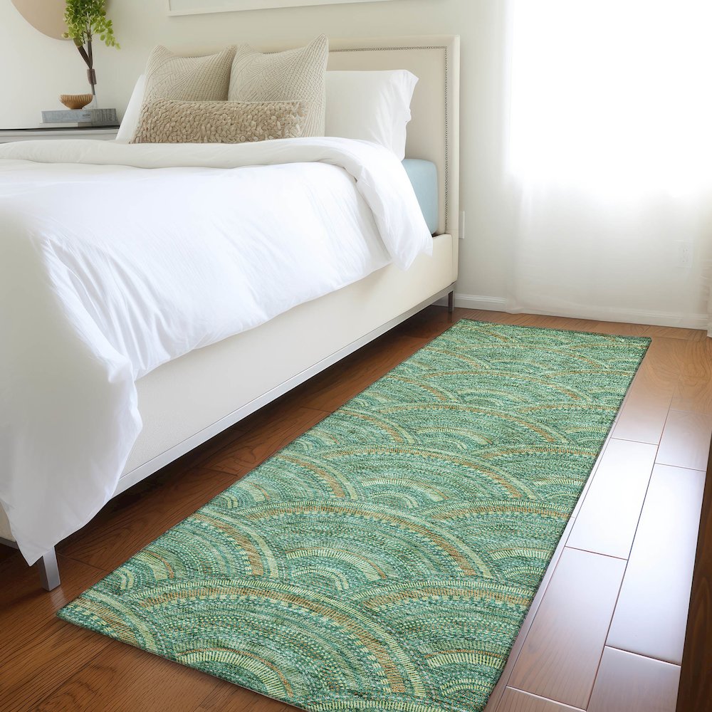 Premium Machine Washable Mayfield AMF984 Sage 2'3" x 7'6" Runner Rug. Picture 5
