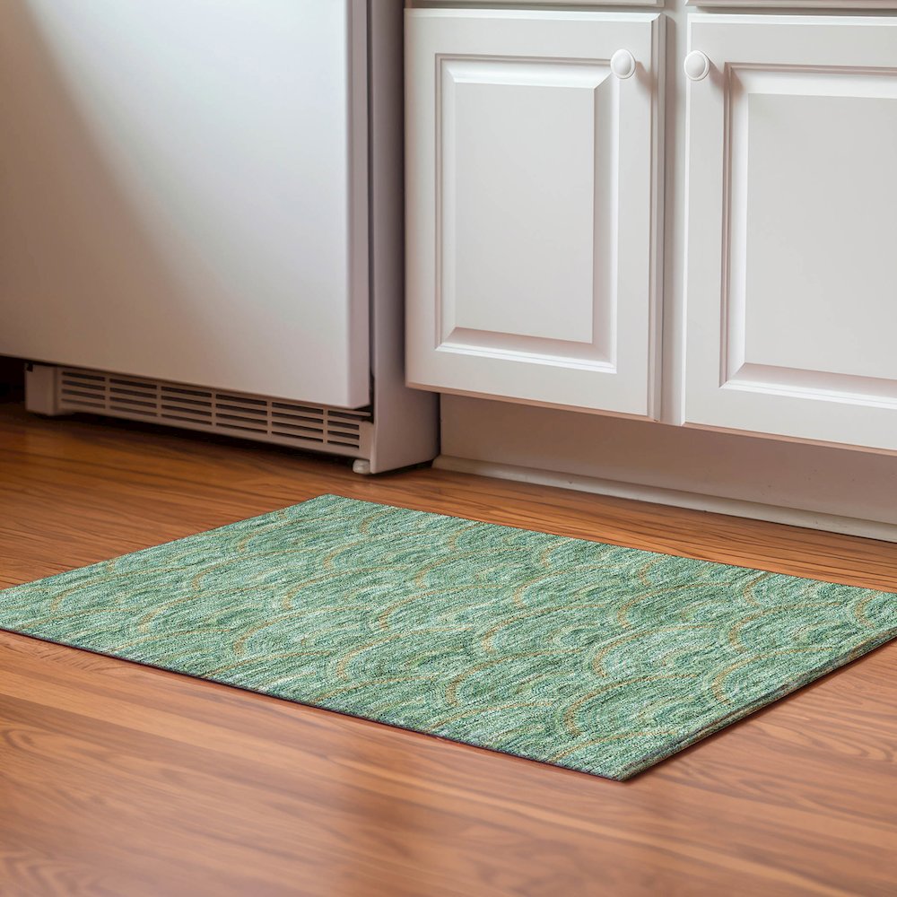 Premium Machine Washable Mayfield AMF984 Sage 1'8" x 2'6" Rug. Picture 5