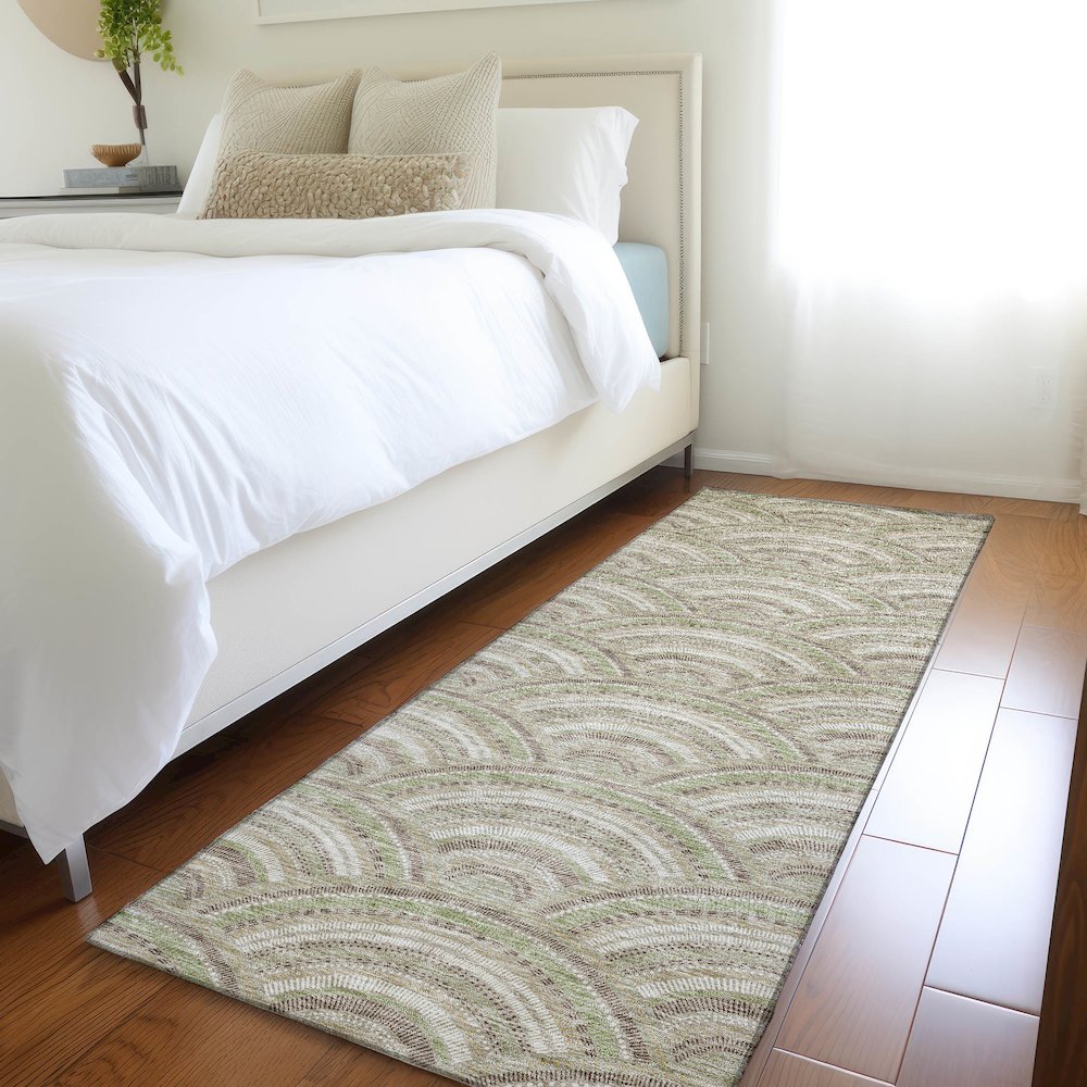 Premium Machine Washable Mayfield AMF984 Taupe 2'3" x 7'6" Runner Rug. Picture 5