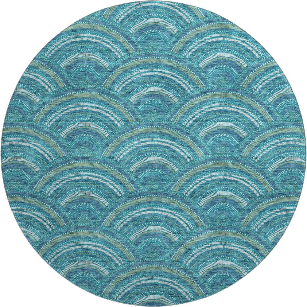 Premium Machine Washable Mayfield AMF984 Teal 8' x 8' Round Rug. Picture 1