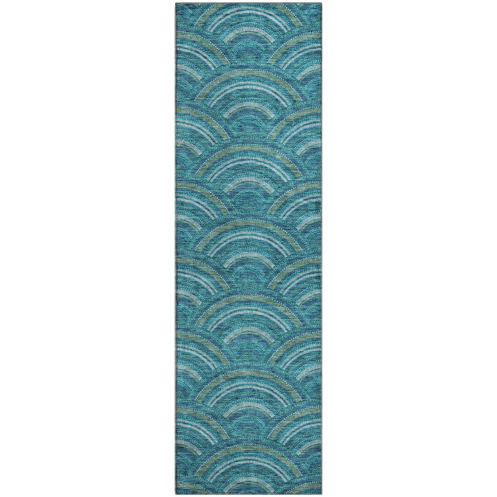 Premium Machine Washable Mayfield AMF984 Teal 2'3" x 7'6" Runner Rug. Picture 1