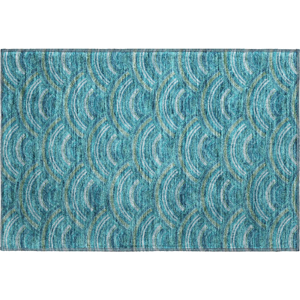 Premium Machine Washable Mayfield AMF984 Teal 1'8" x 2'6" Rug. Picture 1