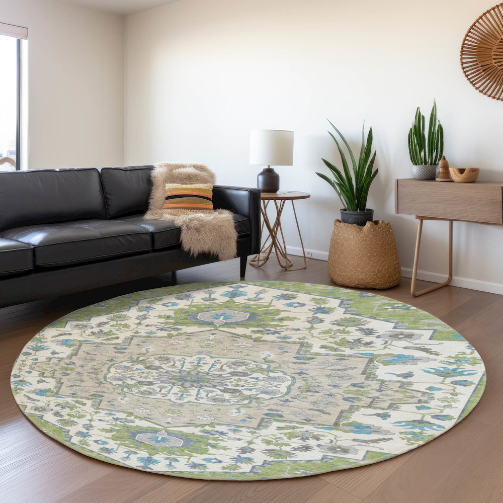 Premium Machine Washable Mayfield AMF985 Aloe 8' x 8' Round Rug. Picture 5