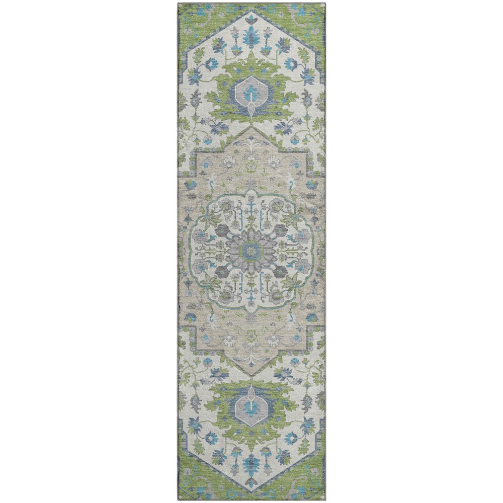 Premium Machine Washable Mayfield AMF985 Aloe 2'3" x 7'6" Runner Rug. Picture 1