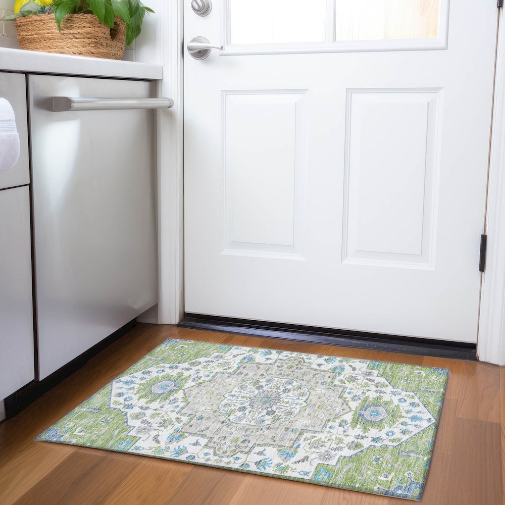 Premium Machine Washable Mayfield AMF985 Aloe 1'8" x 2'6" Rug. Picture 5