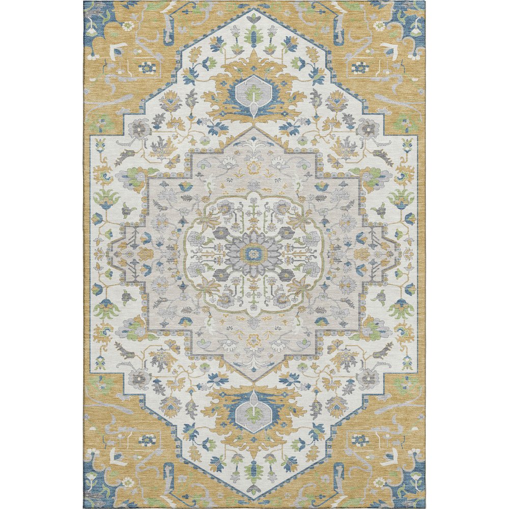 Premium Machine Washable Mayfield AMF985 Gold 2'6" x 3'10" Rug. Picture 1