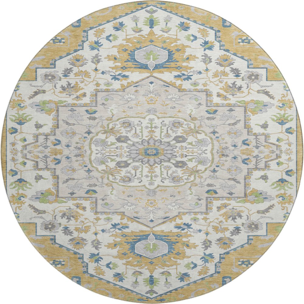 Premium Machine Washable Mayfield AMF985 Gold 8' x 8' Round Rug. Picture 1