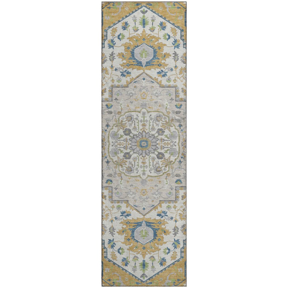 Premium Machine Washable Mayfield AMF985 Gold 2'3" x 7'6" Runner Rug. Picture 1