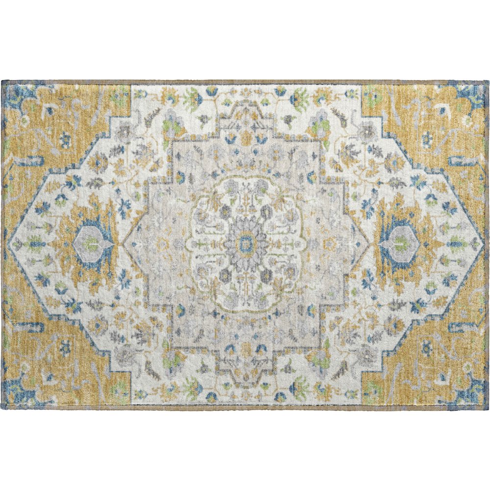Premium Machine Washable Mayfield AMF985 Gold 1'8" x 2'6" Rug. Picture 1