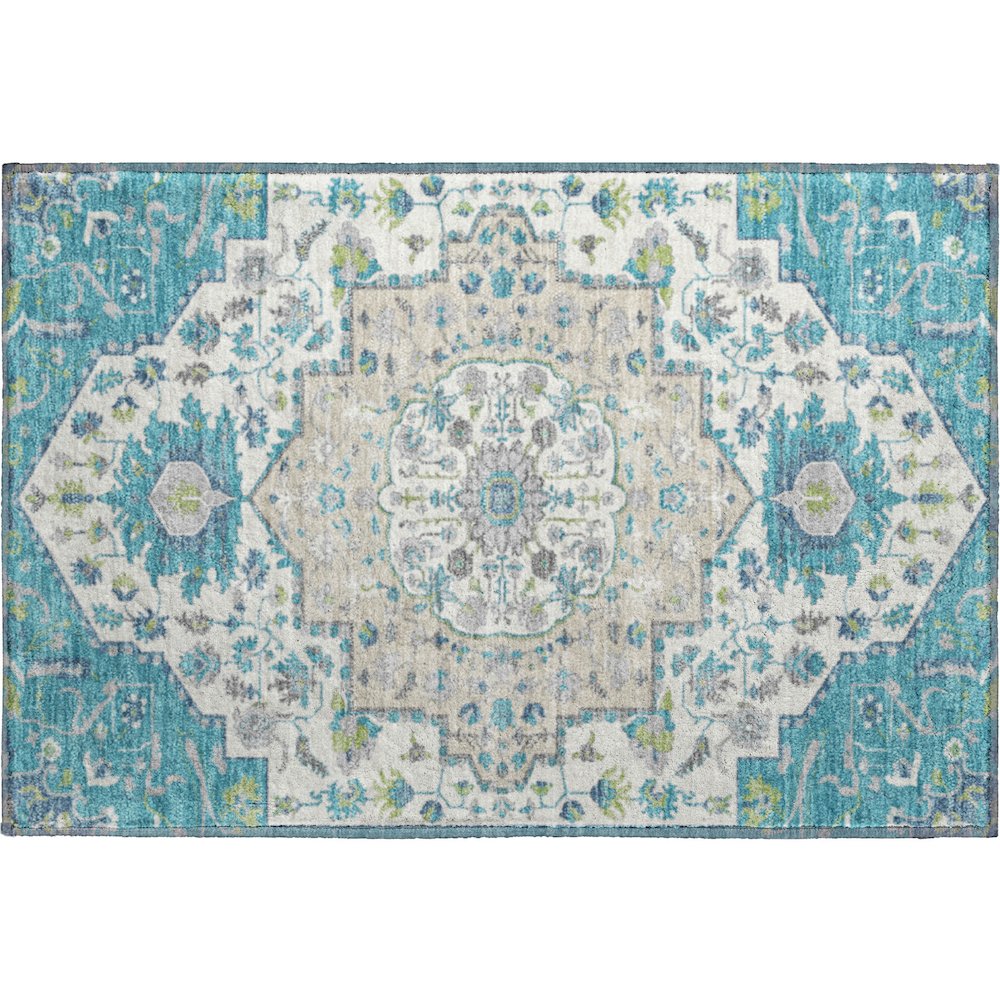 Premium Machine Washable Mayfield AMF985 Teal 1'8" x 2'6" Rug. Picture 1