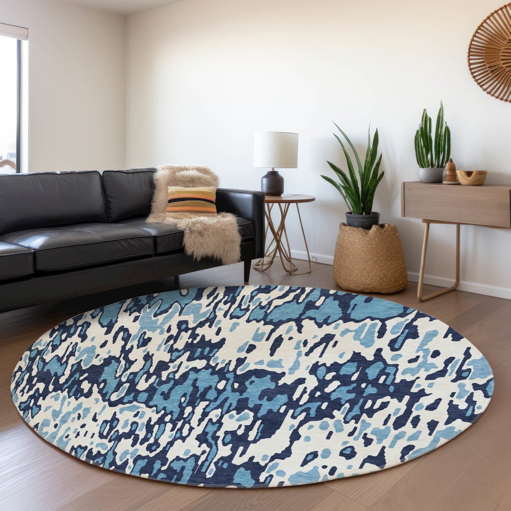 Premium Machine Washable Mayfield AMF986 Blue 8' x 8' Round Rug. Picture 5