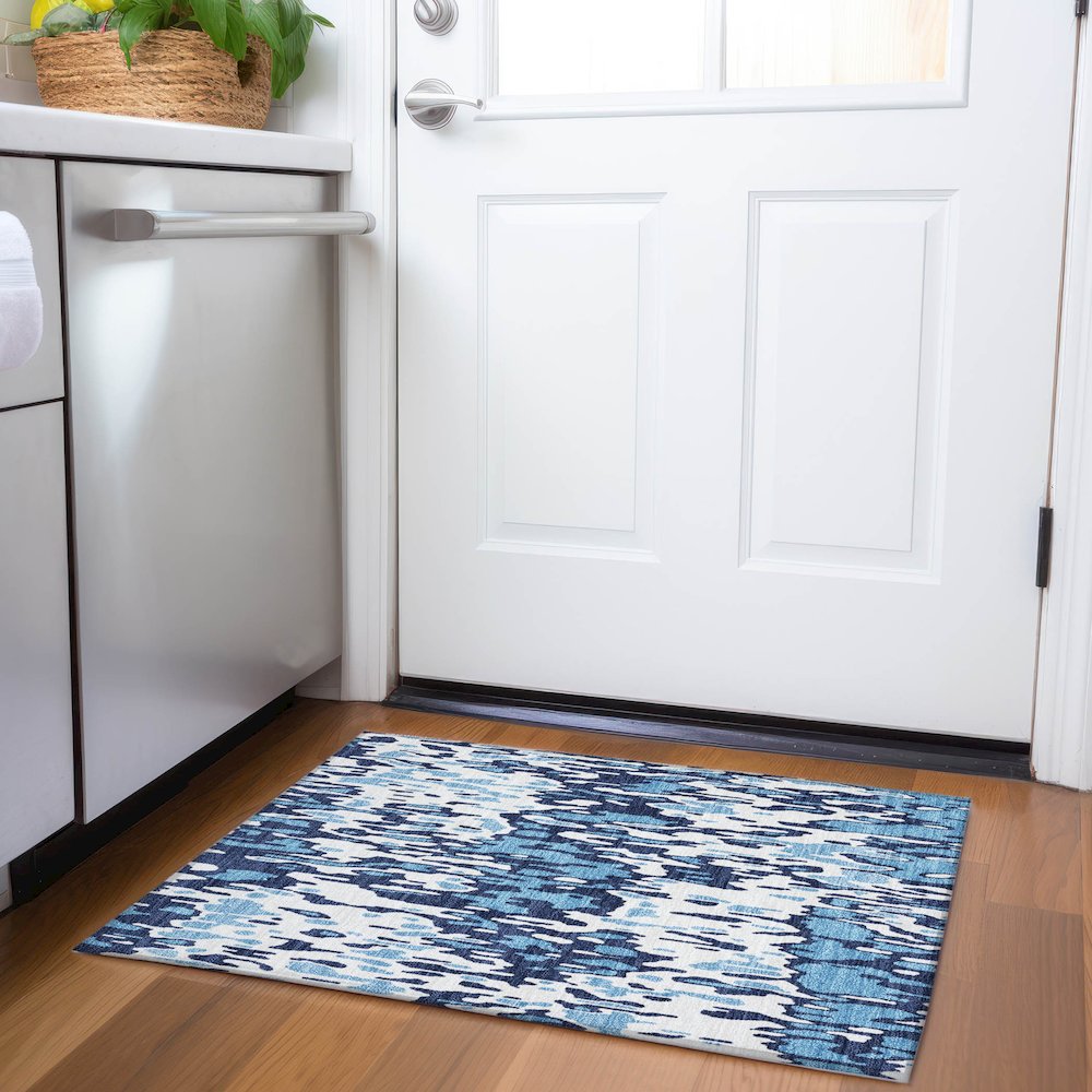 Premium Machine Washable Mayfield AMF986 Blue 1'8" x 2'6" Rug. Picture 5