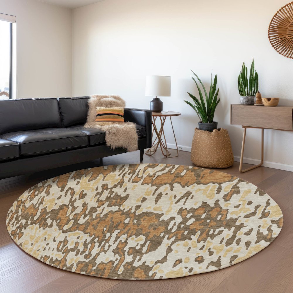 Premium Machine Washable Mayfield AMF986 Copper 8' x 8' Round Rug. Picture 5