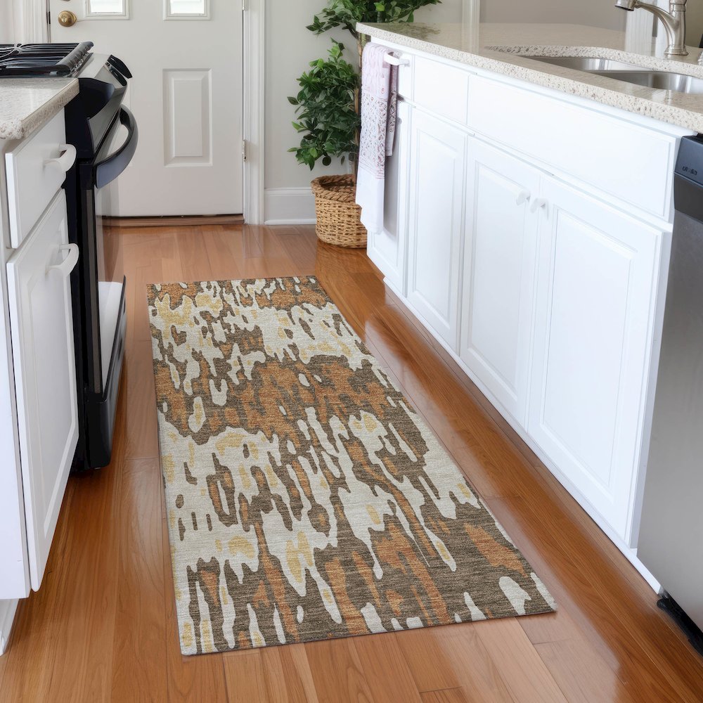 Premium Machine Washable Mayfield AMF986 Copper 2'3" x 7'6" Runner Rug. Picture 5