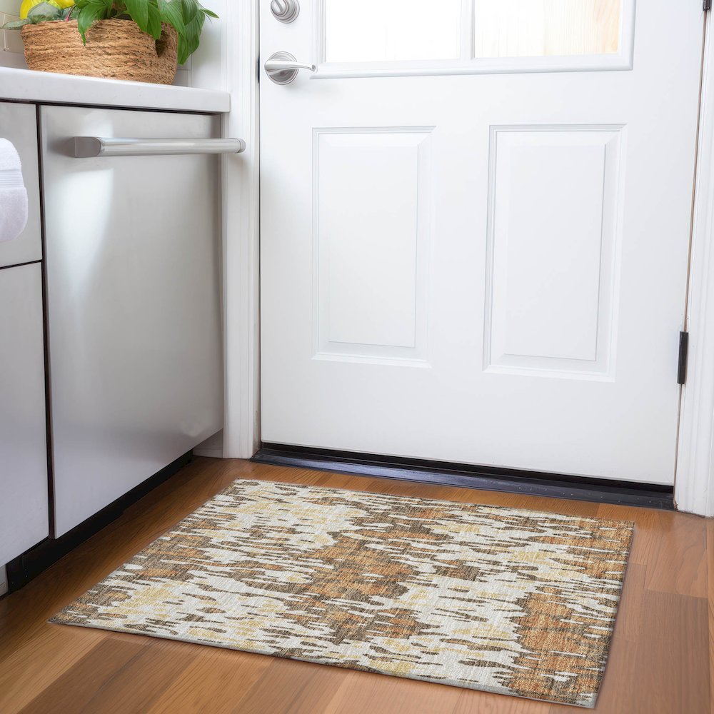 Premium Machine Washable Mayfield AMF986 Copper 1'8" x 2'6" Rug. Picture 5