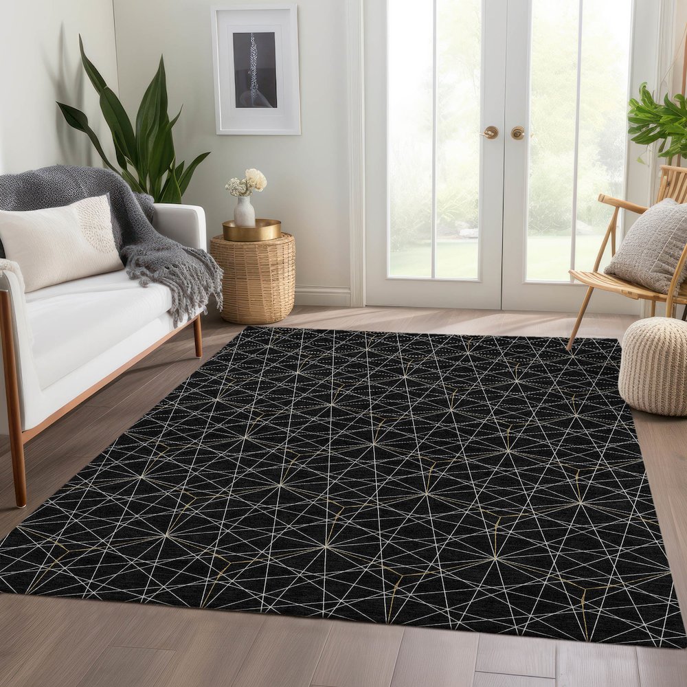 Premium Machine Washable Mayfield AMF987 Black 2'6" x 3'10" Rug. Picture 6