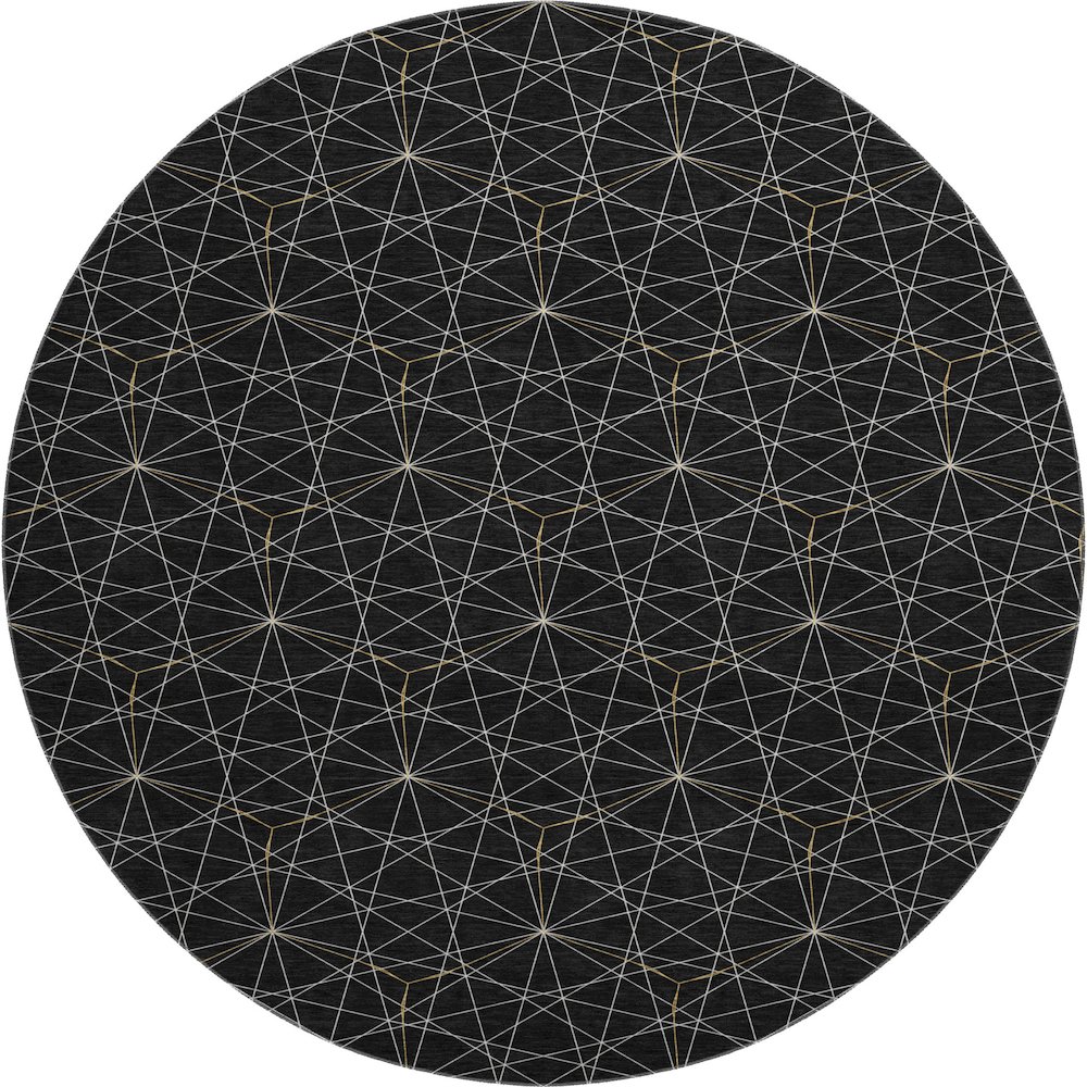 Premium Machine Washable Mayfield AMF987 Black 8' x 8' Round Rug. Picture 1