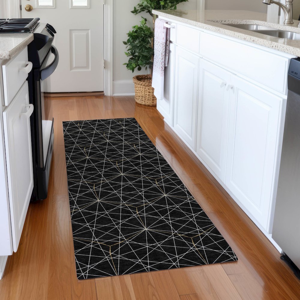 Premium Machine Washable Mayfield AMF987 Black 2'3" x 7'6" Runner Rug. Picture 5