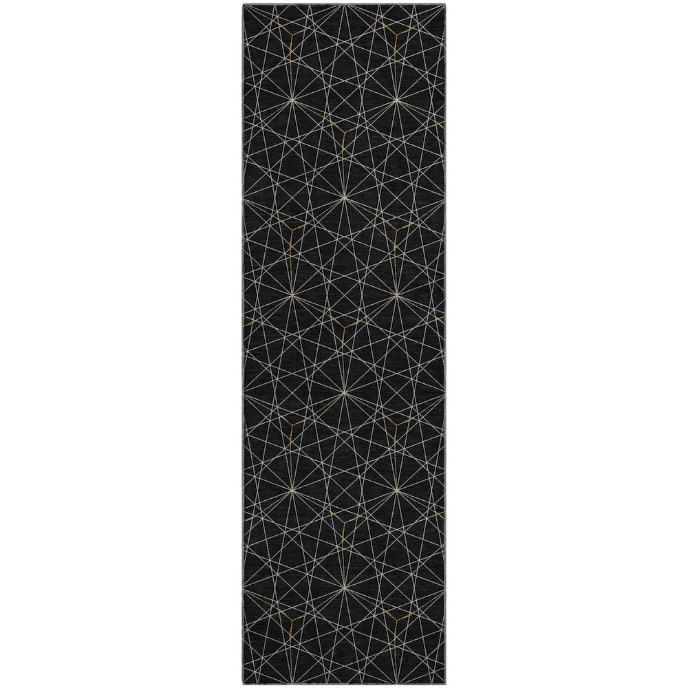 Premium Machine Washable Mayfield AMF987 Black 2'3" x 7'6" Runner Rug. Picture 1