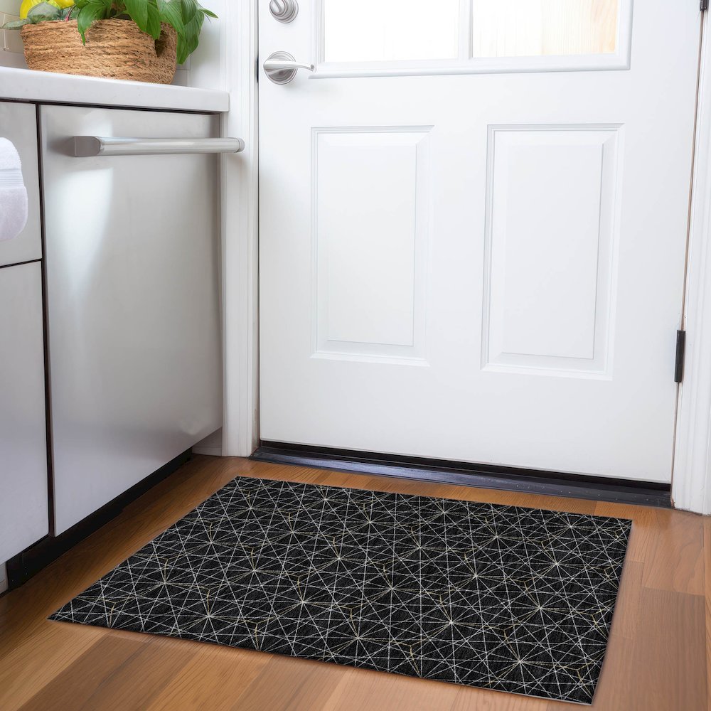 Premium Machine Washable Mayfield AMF987 Black 1'8" x 2'6" Rug. Picture 5