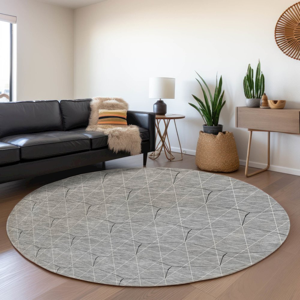Premium Machine Washable Mayfield AMF987 Gray 8' x 8' Round Rug. Picture 5