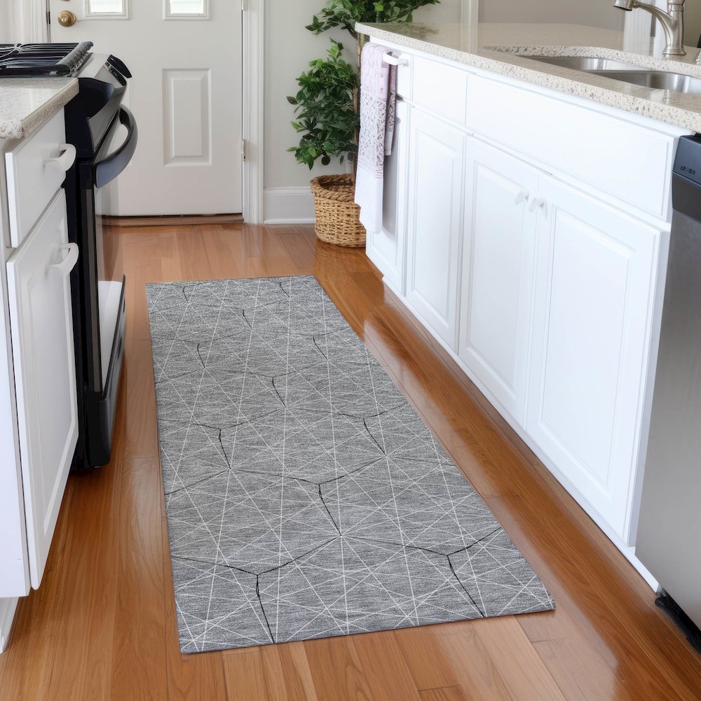 Premium Machine Washable Mayfield AMF987 Gray 2'3" x 7'6" Runner Rug. Picture 5