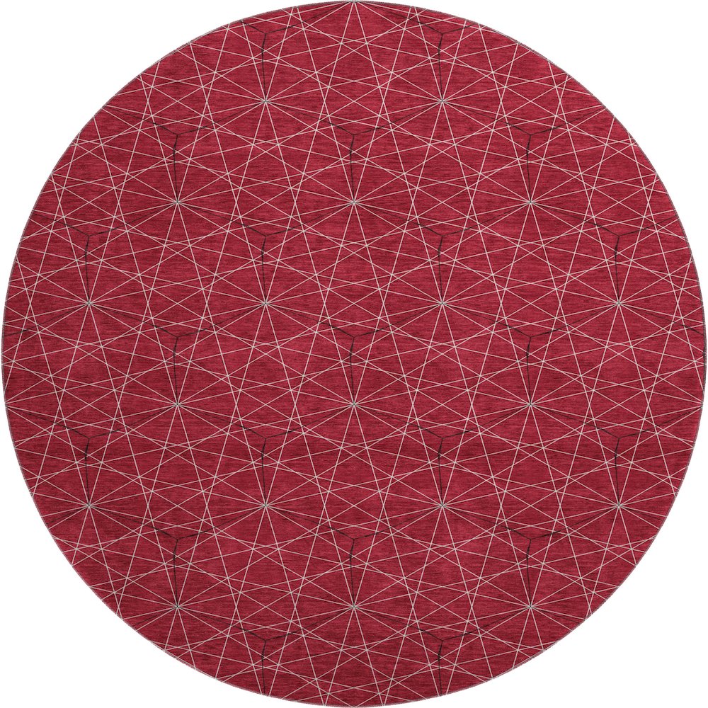 Premium Machine Washable Mayfield AMF987 Red 8' x 8' Round Rug. Picture 1