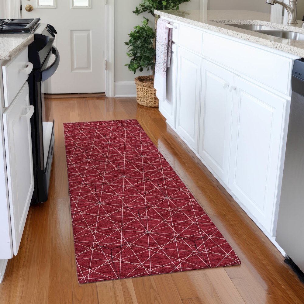 Premium Machine Washable Mayfield AMF987 Red 2'3" x 7'6" Runner Rug. Picture 5