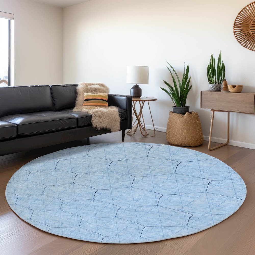 Premium Machine Washable Mayfield AMF987 Sky 8' x 8' Round Rug. Picture 5
