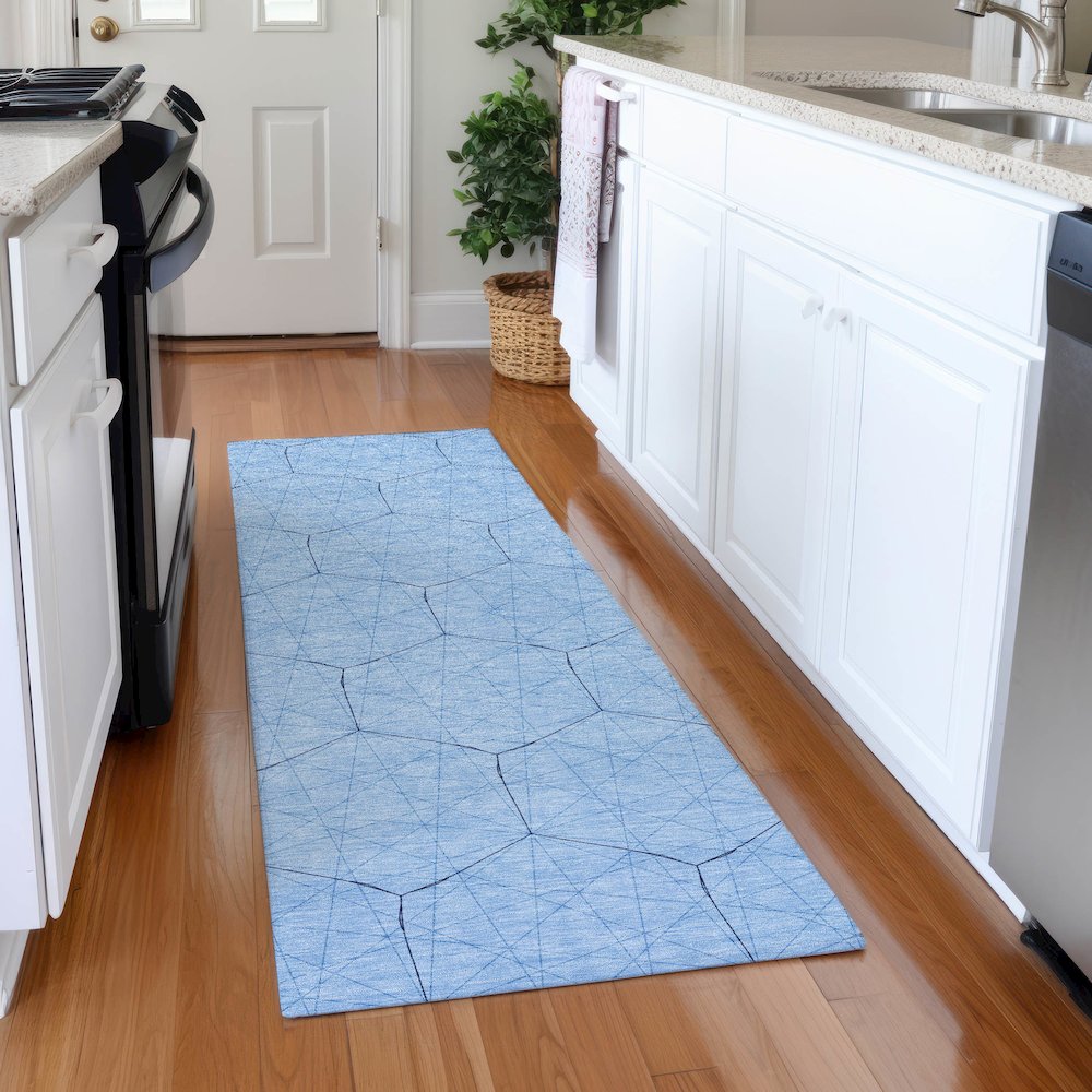 Premium Machine Washable Mayfield AMF987 Sky 2'3" x 7'6" Runner Rug. Picture 5
