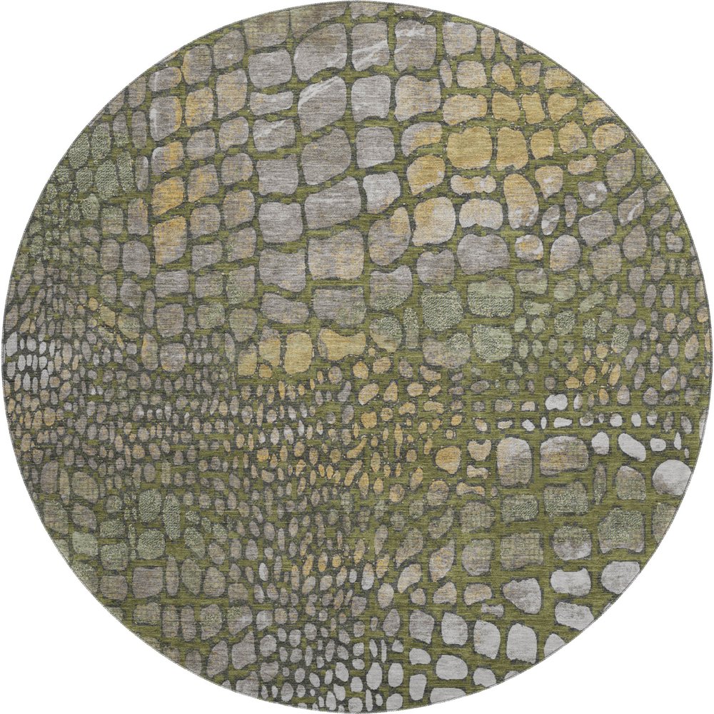 Premium Machine Washable Mayfield AMF988 Olive 8' x 8' Round Rug. Picture 1
