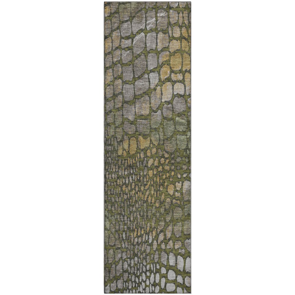 Premium Machine Washable Mayfield AMF988 Olive 2'3" x 7'6" Runner Rug. Picture 1