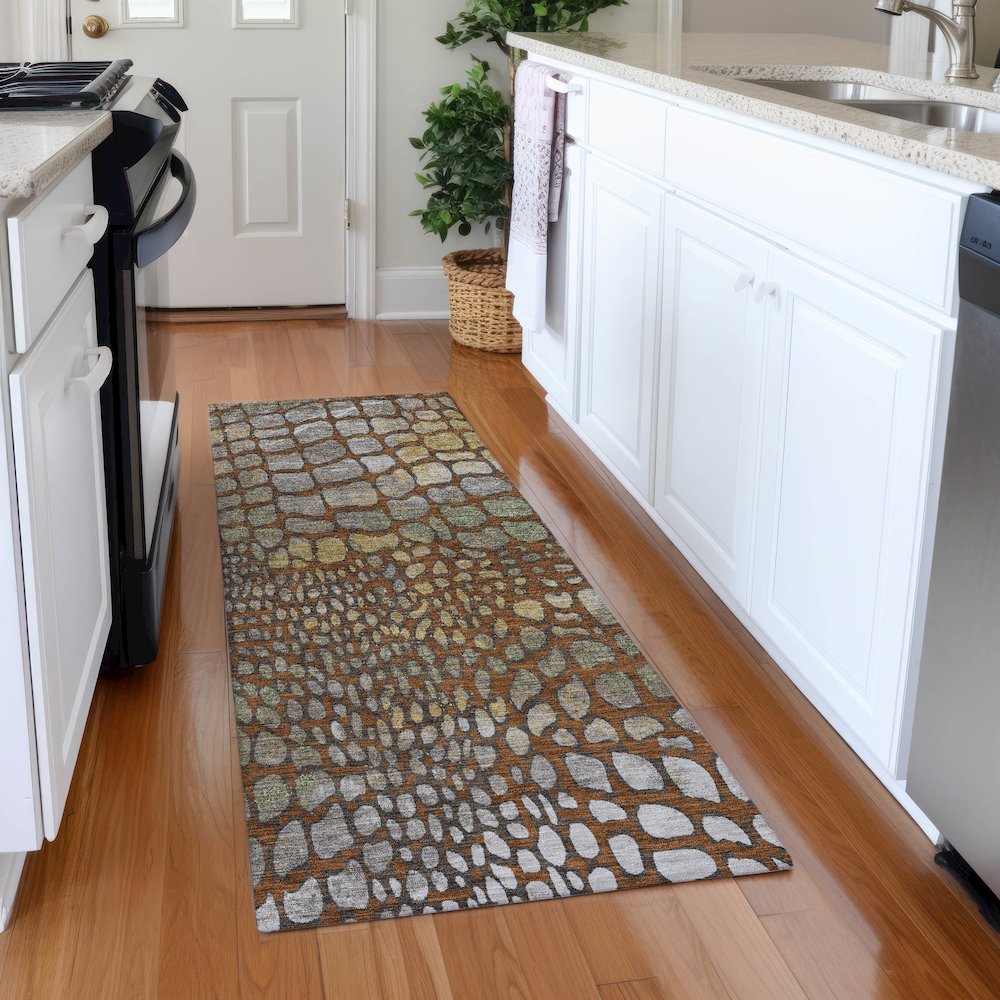 Premium Machine Washable Mayfield AMF988 Paprika 2'3" x 7'6" Runner Rug. Picture 5