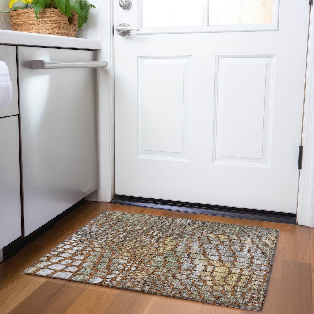 Premium Machine Washable Mayfield AMF988 Paprika 1'8" x 2'6" Rug. Picture 5