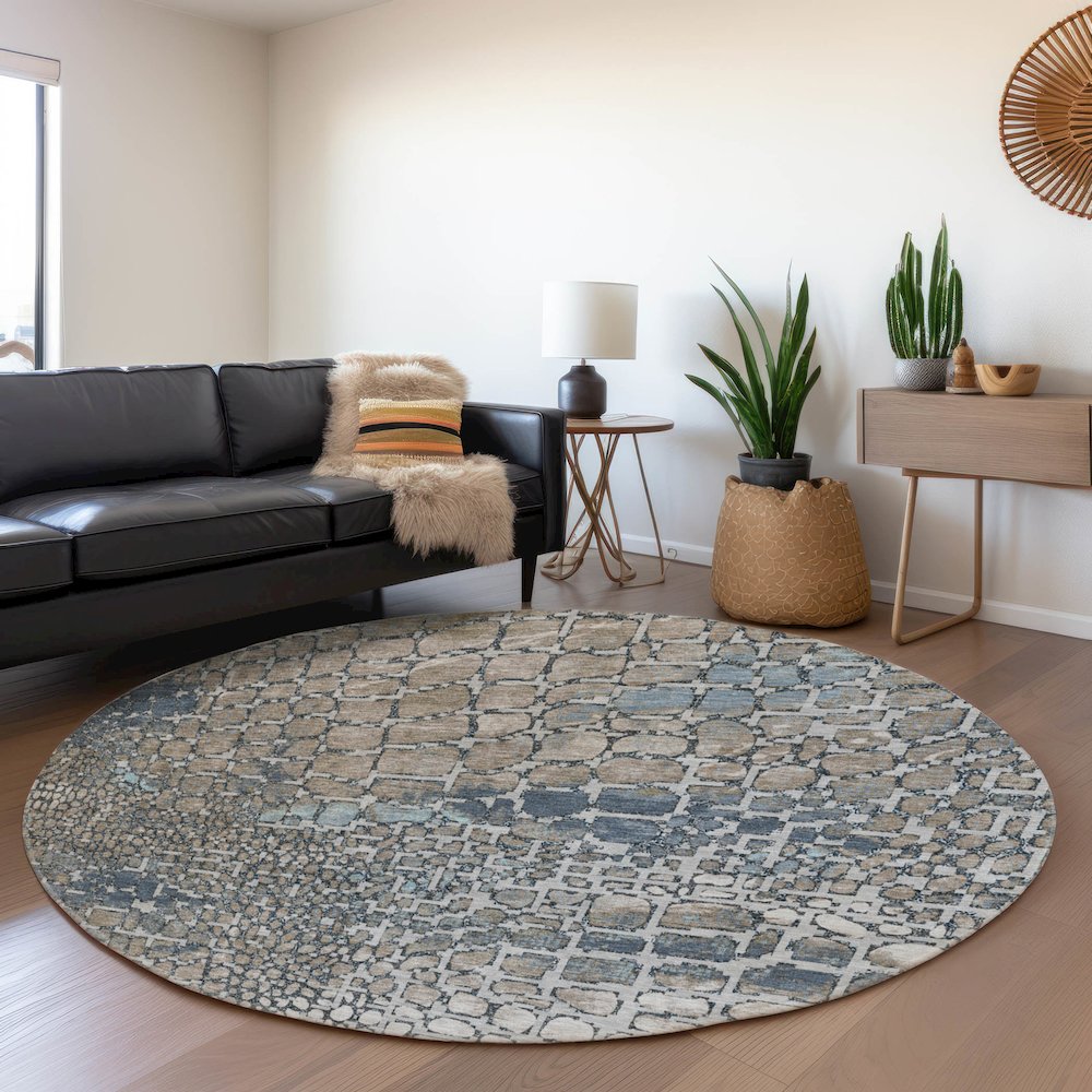Premium Machine Washable Mayfield AMF988 Silver 8' x 8' Round Rug. Picture 5