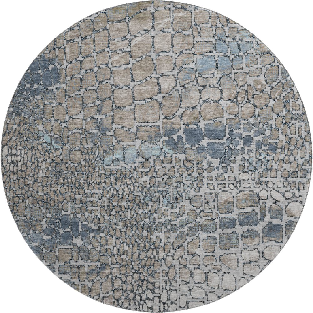 Premium Machine Washable Mayfield AMF988 Silver 8' x 8' Round Rug. Picture 1