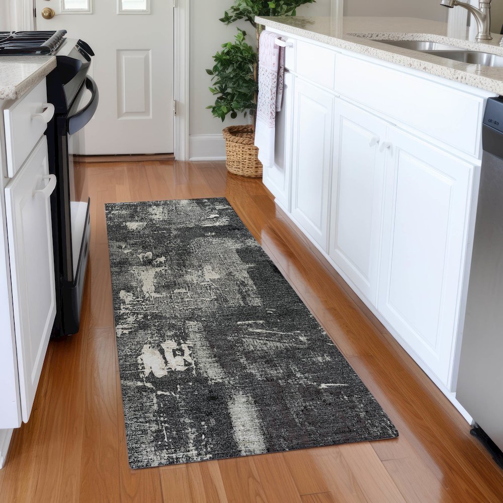Premium Machine Washable Mayfield AMF989 Black 2'3" x 7'6" Runner Rug. Picture 5