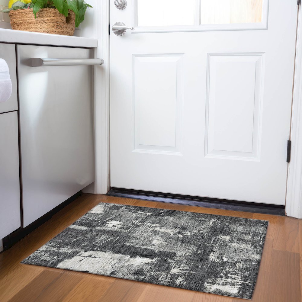 Premium Machine Washable Mayfield AMF989 Black 1'8" x 2'6" Rug. Picture 5
