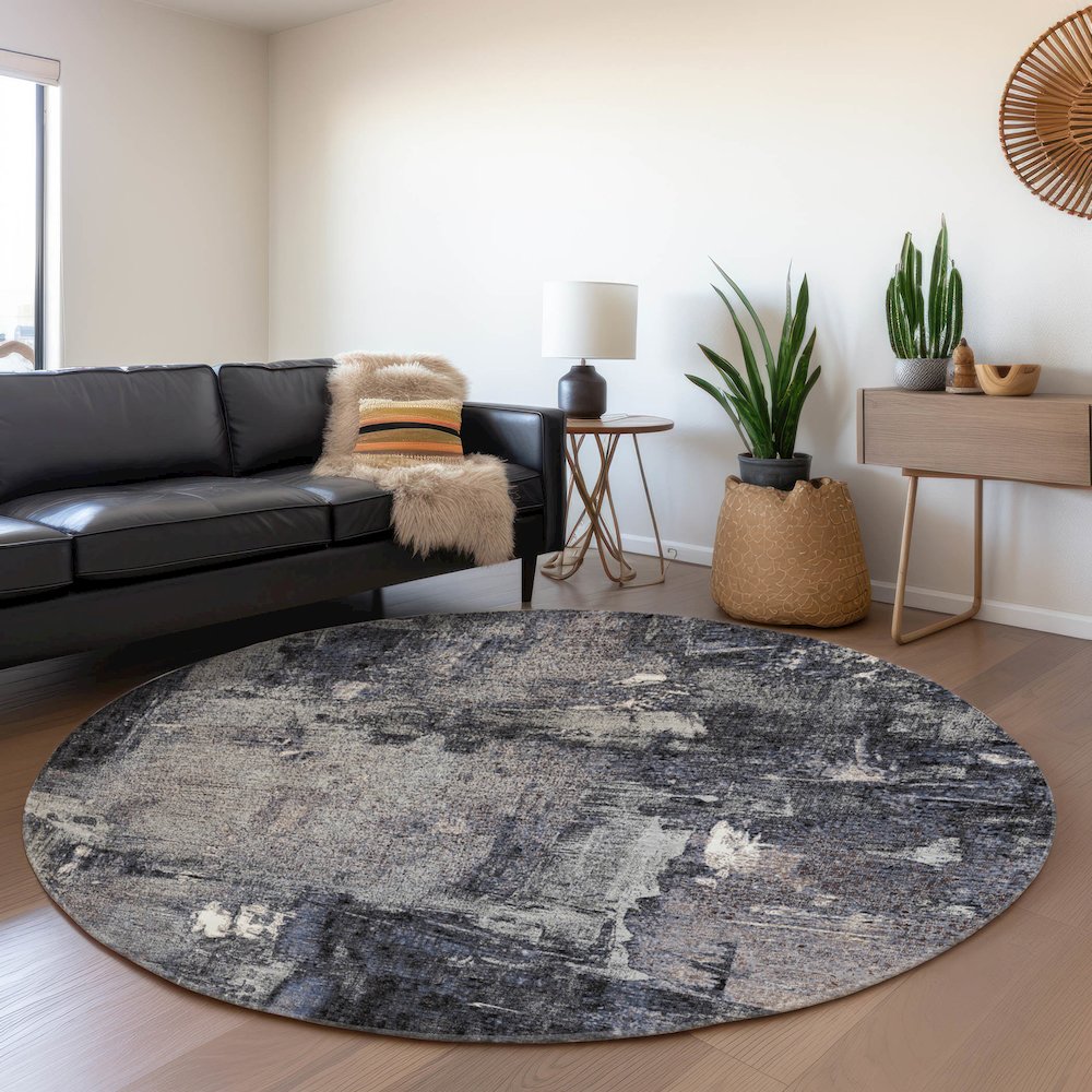 Premium Machine Washable Mayfield AMF989 Charcoal 8' x 8' Round Rug. Picture 5