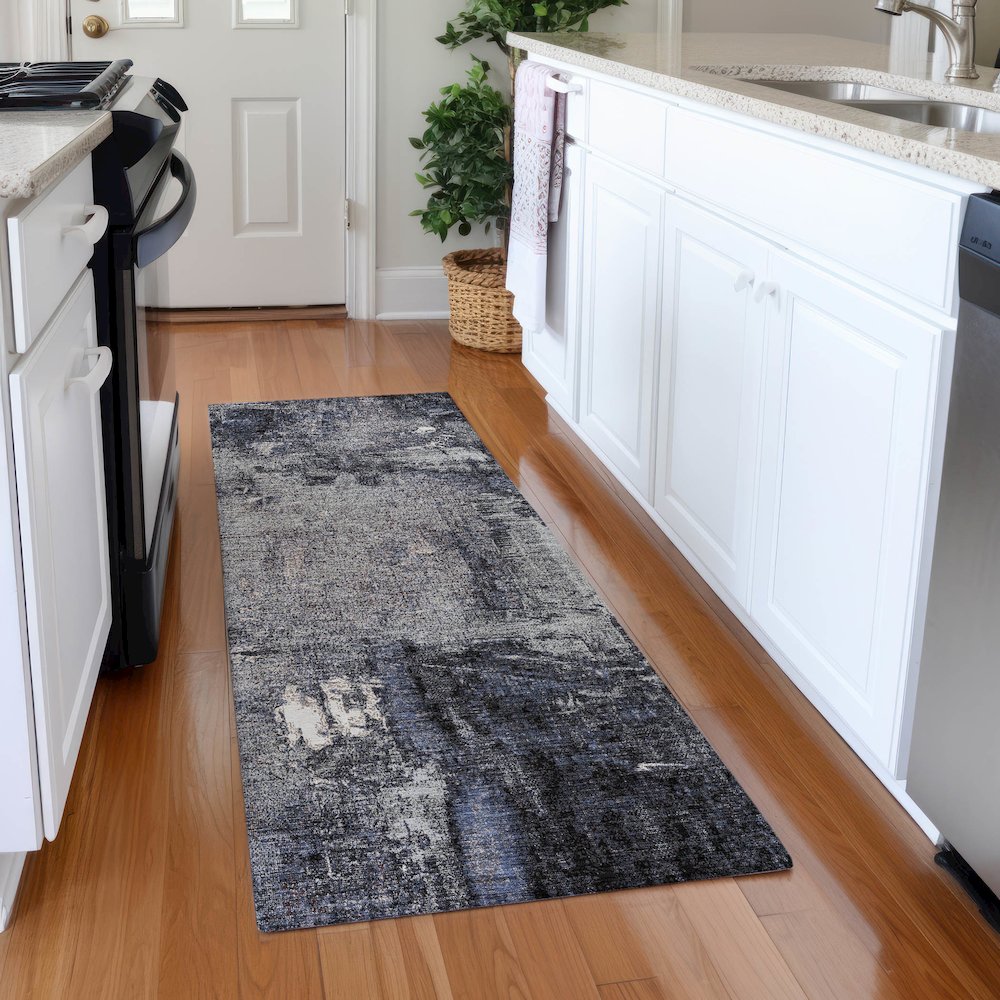 Premium Machine Washable Mayfield AMF989 Charcoal 2'3" x 7'6" Runner Rug. Picture 5