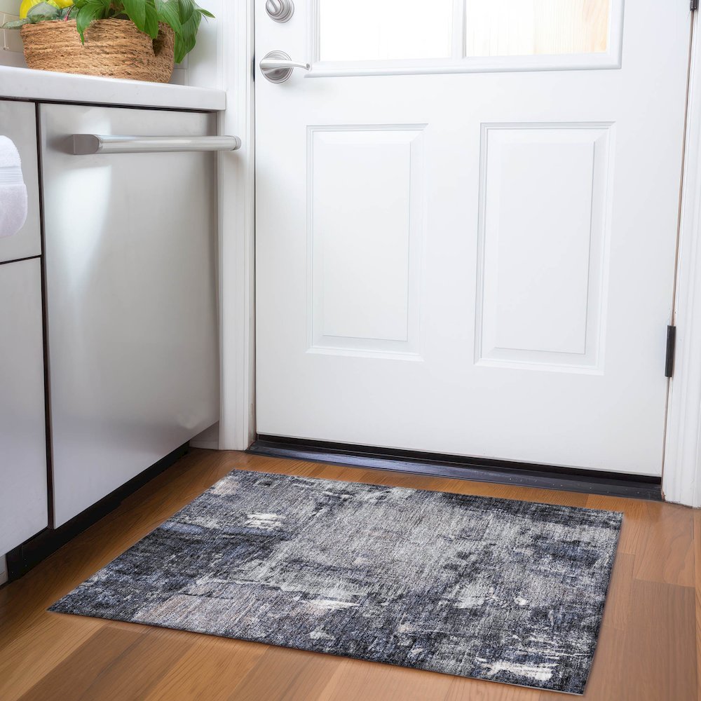 Premium Machine Washable Mayfield AMF989 Charcoal 1'8" x 2'6" Rug. Picture 5
