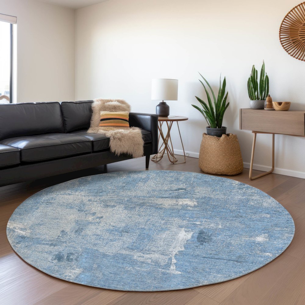 Premium Machine Washable Mayfield AMF989 Denim 8' x 8' Round Rug. Picture 5